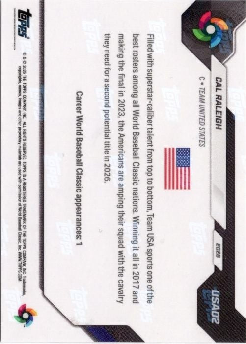 2026 Topps Now WBC Cal Raleigh #USA02 Logo Refractor Team USA Baseball Card
