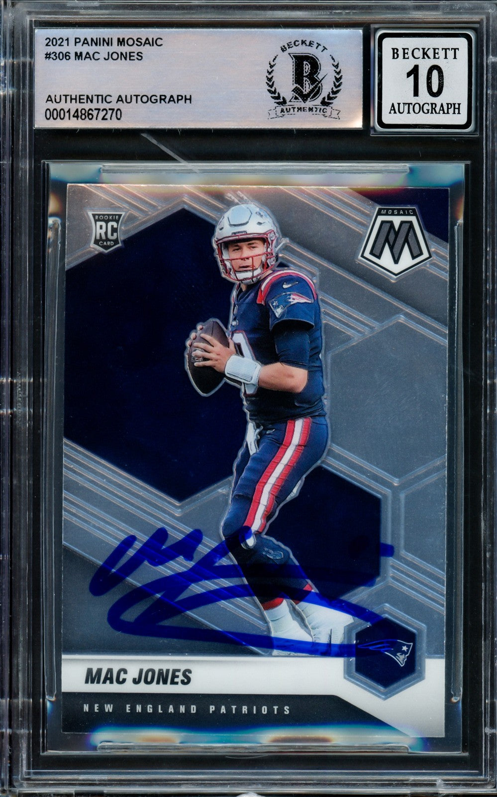 Mac Jones Signed 2021 Panini Mosaic RC 306 New England Patriots Auto 10 Beckett