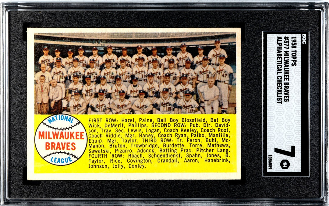 1958 Topps Milwaukee Braves Alphabetical Checklist Card #377- SGC Graded 7 NM