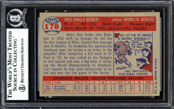 Don Bessent Signed 1957 Topps Card 178 Brooklyn Dodgers Beckett #13608044