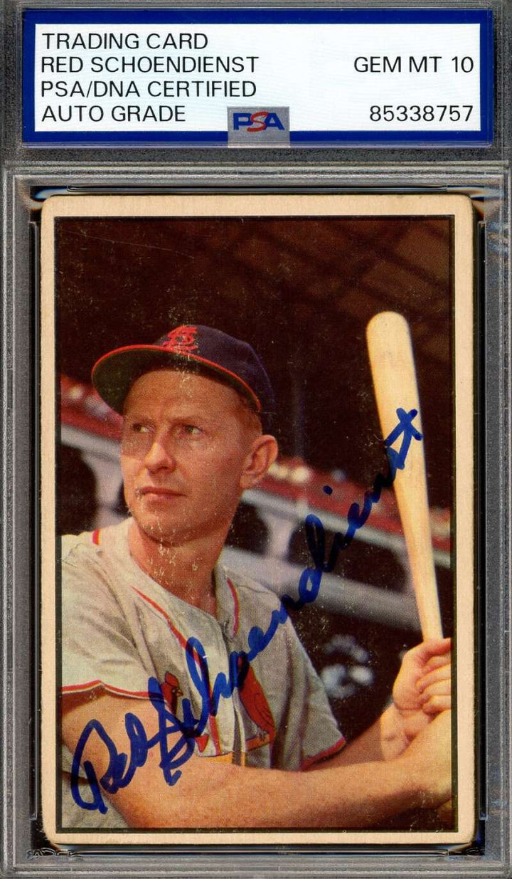 Red Schoendienst Gem Mint 10 PSA DNA Signed 1953 Bowman Color Autograph