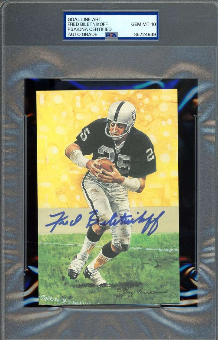 Fred Biletnikoff Gem Mint 10 PSA DNA Signed Goal Line Art Card GLAC Autograph