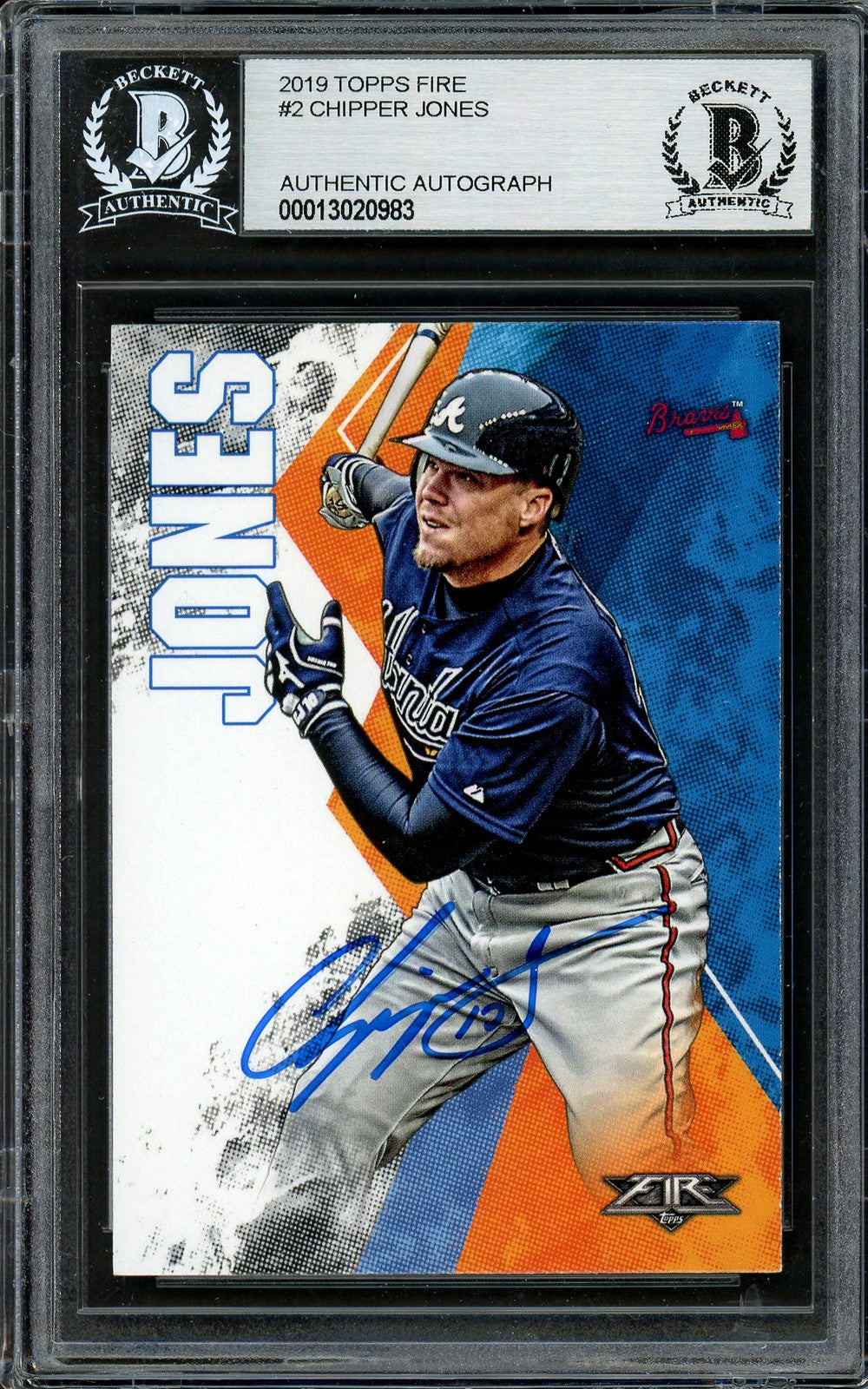 Chipper Jones Signed 2019 Topps Fire Card 2 Atlanta Braves Beckett #13020983