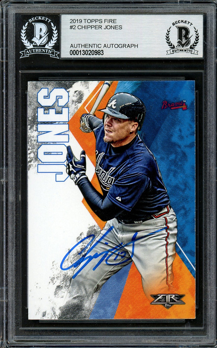 Chipper Jones Signed 2019 Topps Fire Card 2 Atlanta Braves Beckett #13020983
