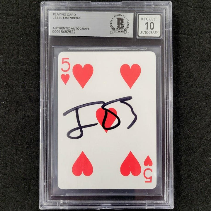 Jesse Eisenberg signed 5 of Hearts Playing Card Now You See Me BAS 10 auto
