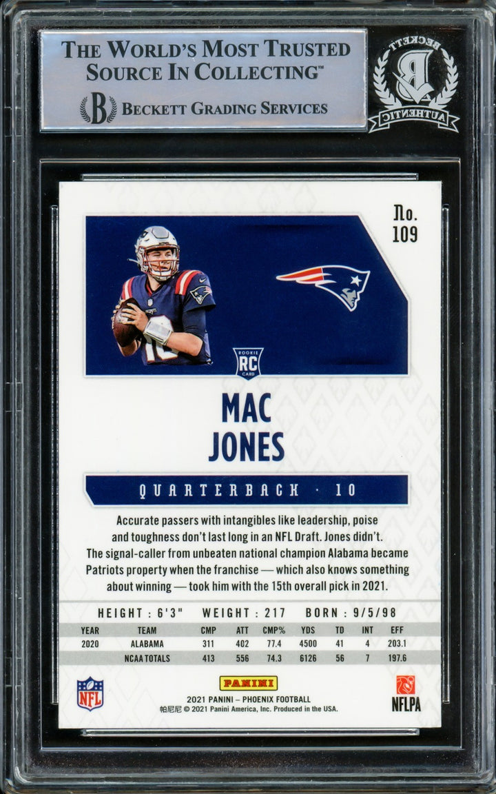 Mac Jones Signed 2021 Panini Phoenix Fire Burst RC 109 Patriots Beckett