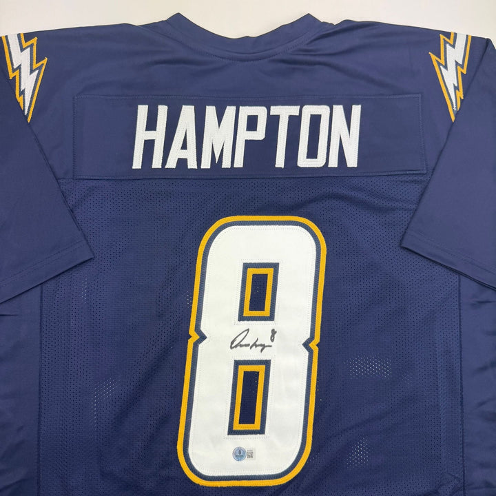 Autographed/Signed Omarion Hampton Los Angeles Dark Blue Football Jersey BAS COA
