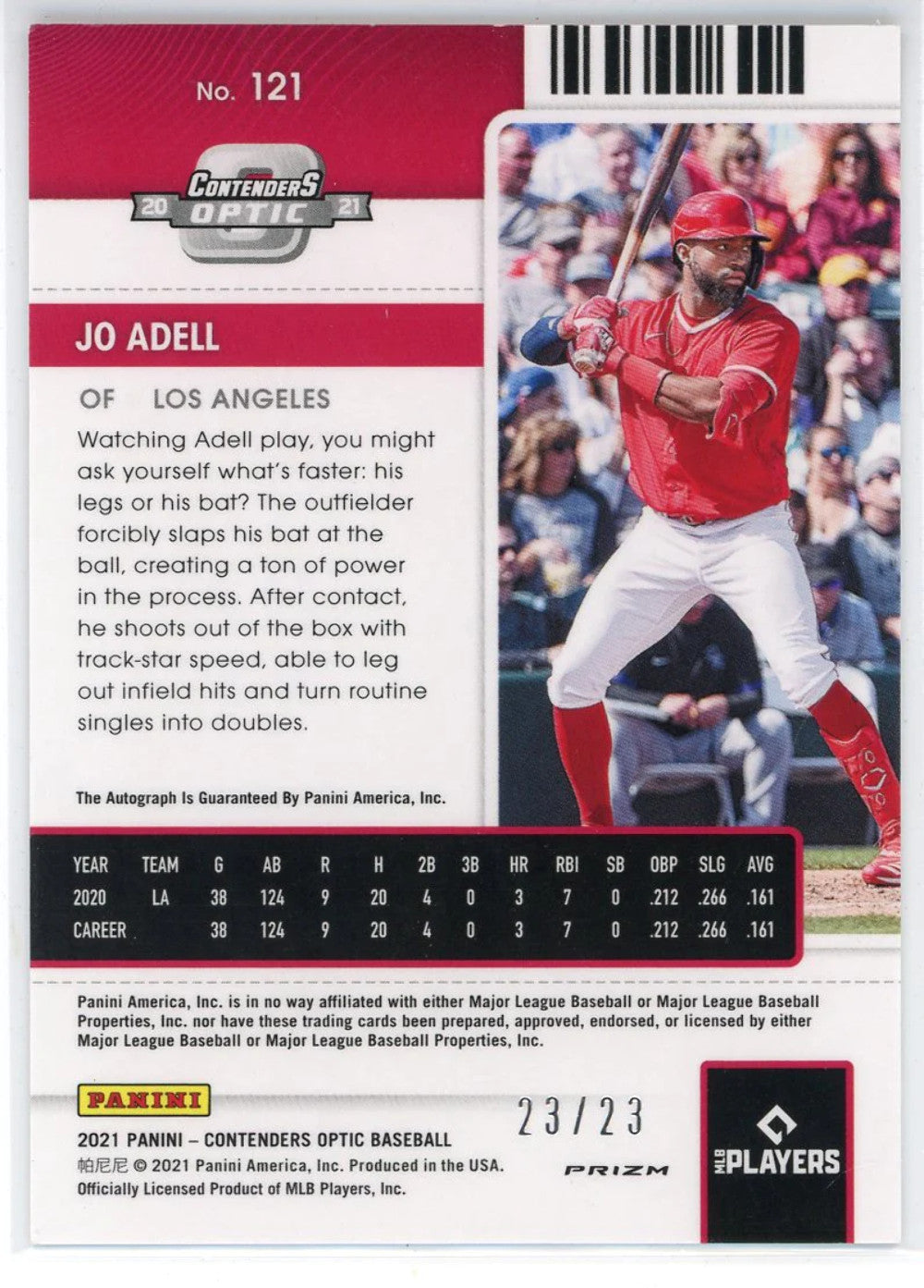 Jo Adell Autographed 2021 Panini Contenders Optic Rookie Ticket Cracked Ice Card