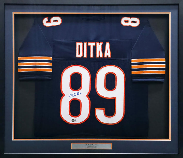 Mike Ditka Signed Framed Bears Blue Jersey Beckett BAS Witness
