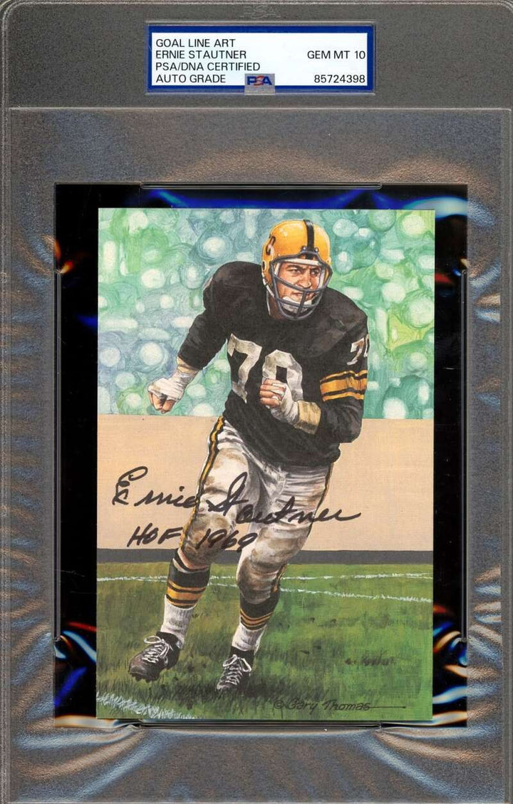 Ernie Stautner Gem Mint 10 PSA DNA Signed Goal Line Art Card GLAC Autograph HOF