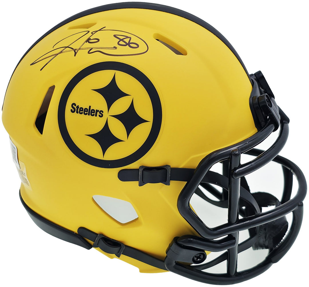 Hines Ward Signed Pittsburgh Steelers Gold Rave Speed Mini Helmet Beckett Wit