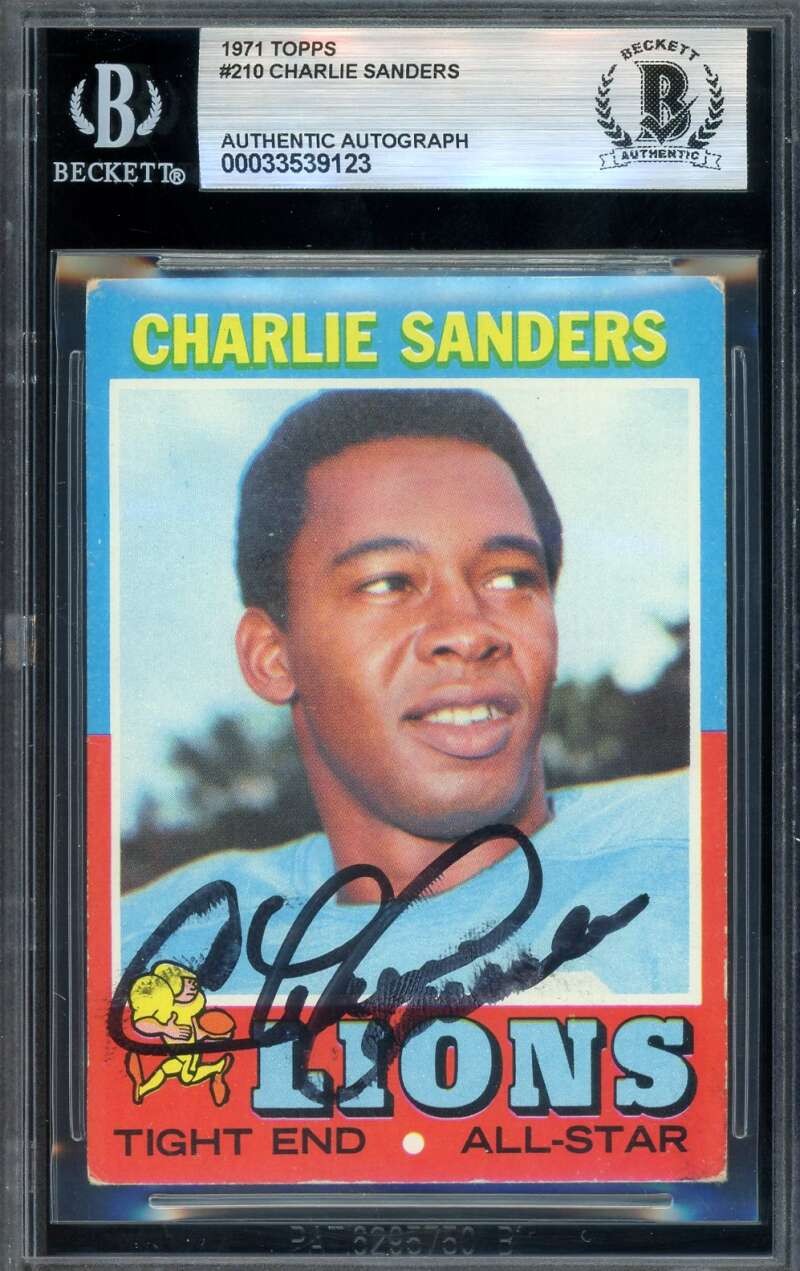Charlie Sanders Beckett BAS Signed 1971 Topps Rookie Autograph Lions