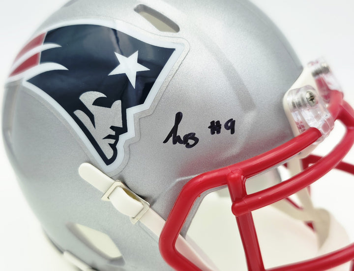 Kayshon Boutte Signed New England Patriots Silver Speed Mini Helmet Beckett Wit