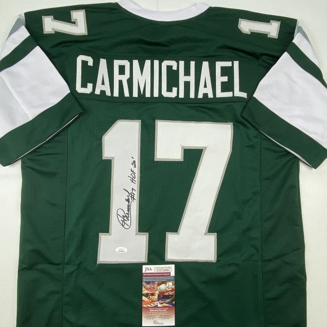 Signed Harold Carmichael HOF 20 Philadelphia Green Jersey JSA COA