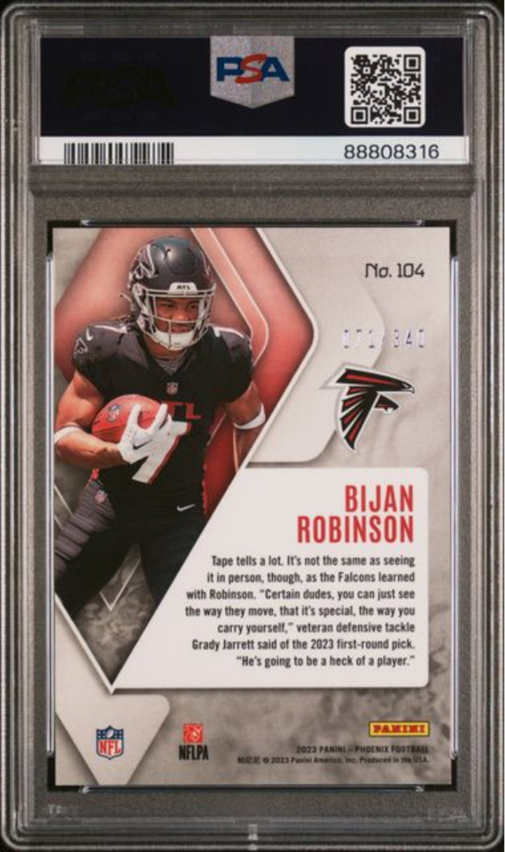 Graded 2023 Panini Phoenix Bijan Robinson 104 Fire Burst /340 Rookie Card PSA 10