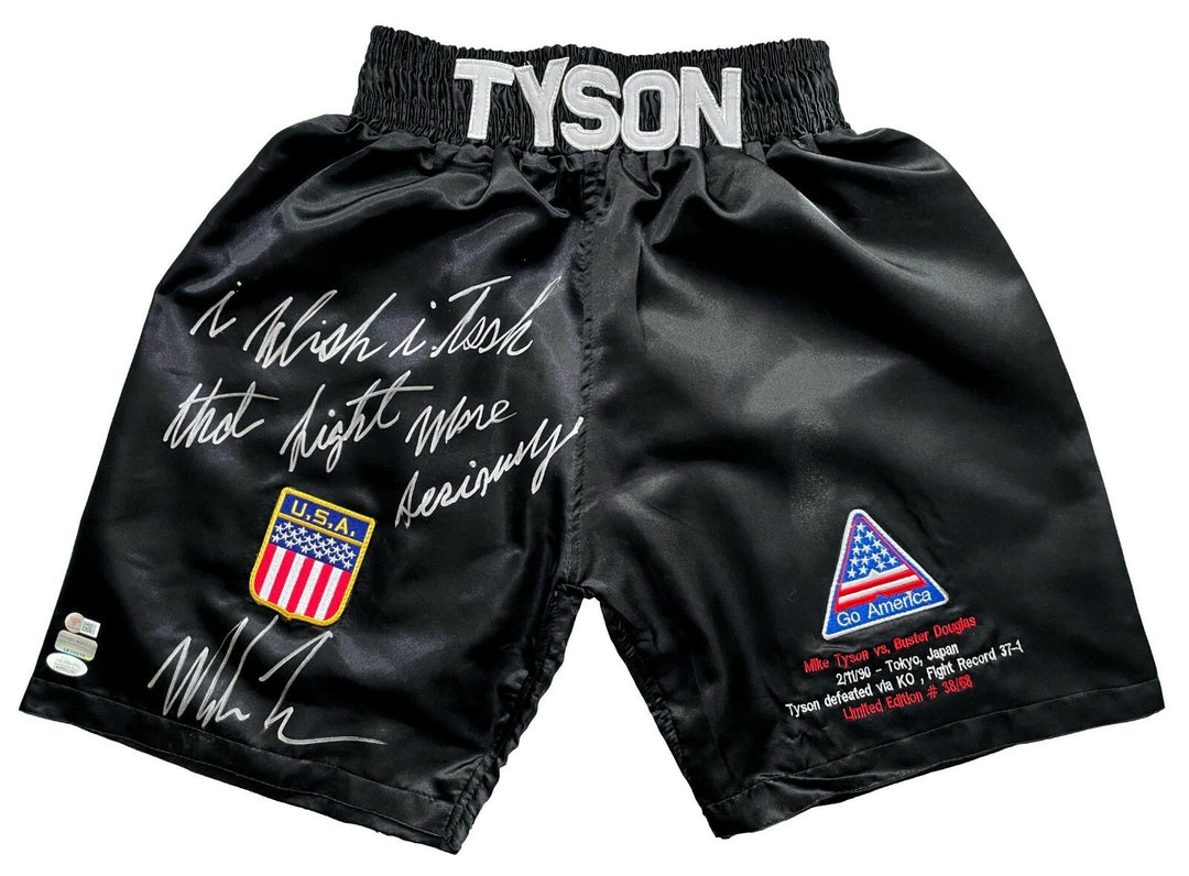 Mike Tyson Signed Inscribed Trunks vs. Buster Douglas  #D/58 JSA COA "Tyson Vs."