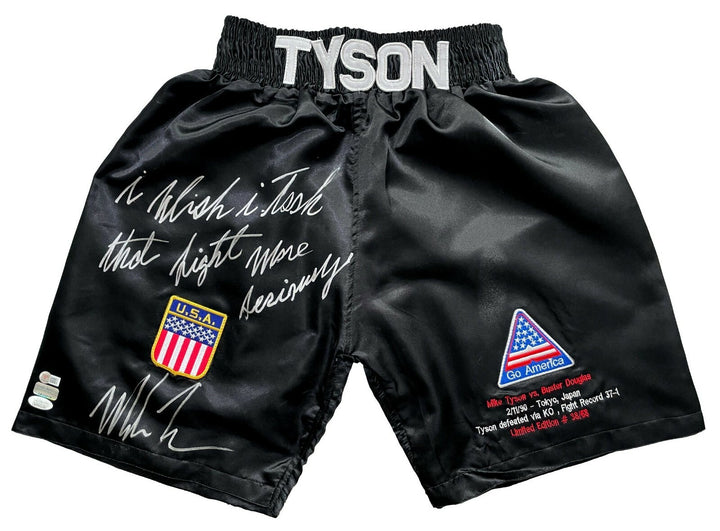 Mike Tyson Signed Inscribed Trunks vs. Buster Douglas  #D/58 JSA COA "Tyson Vs."