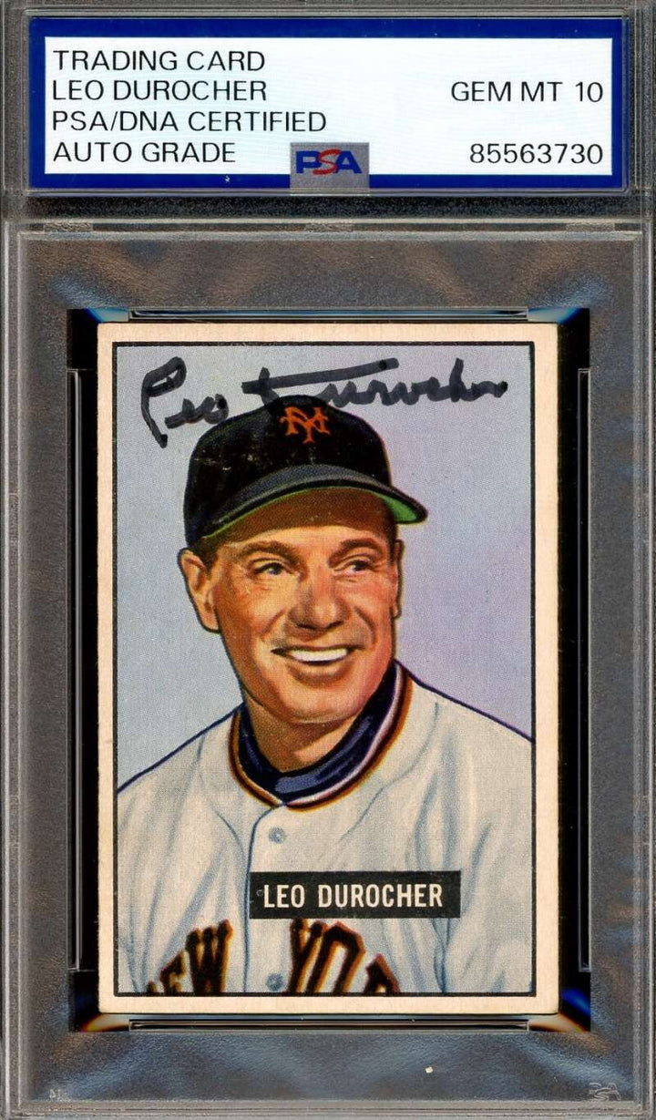 Leo Durocher Gem Mint 10 PSA DNA Signed 1951 Bowman Autograph