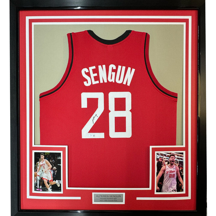 Framed Autographed/Signed Alperen Sengun 35x39 Houston Red Jersey Beckett COA