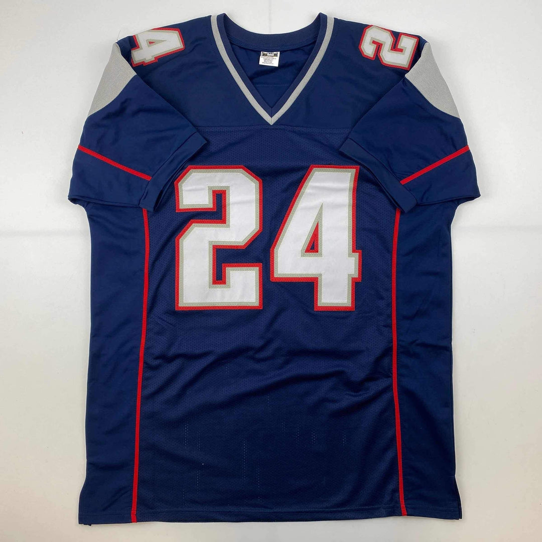 Facsimile Autographed Ty Law New England Blue Reprint Jersey Size Men's XL