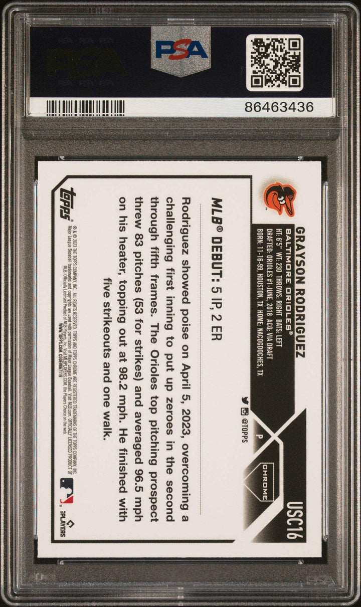 Graded 2023 Chrome Update Grayson Rodriguez #USC16 Prism RC Baseball Card PSA 10