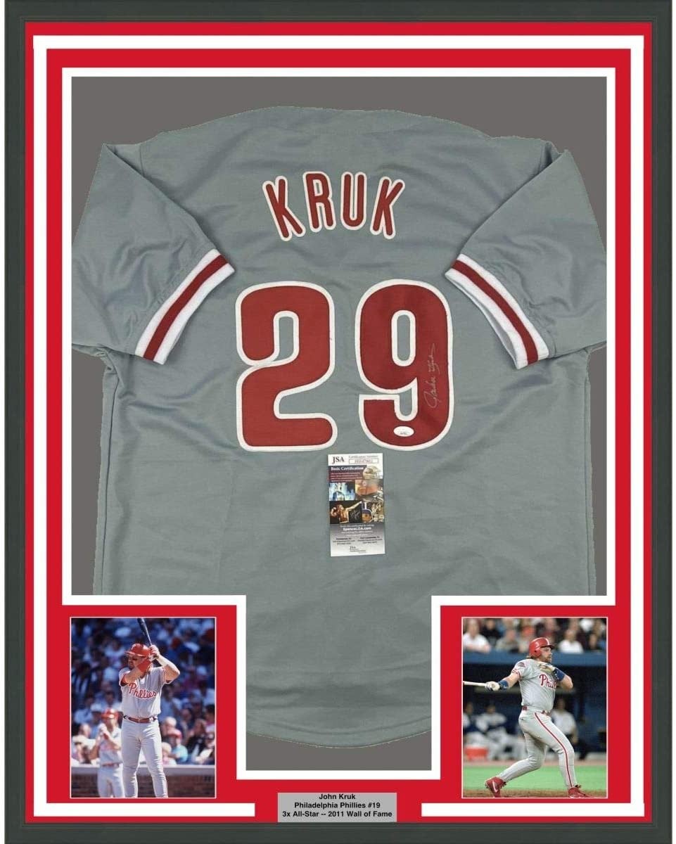 FRAMED Signed JOHN KRUK 35x39 Philadelphia Grey Jersey JSA COA Auto