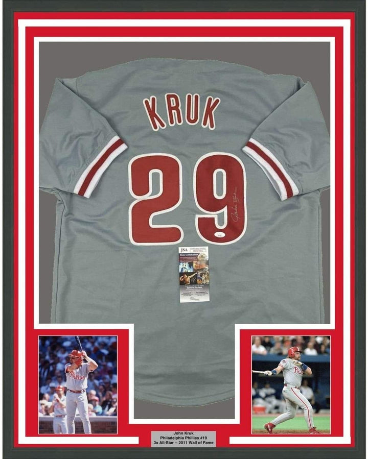 FRAMED Signed JOHN KRUK 35x39 Philadelphia Grey Jersey JSA COA Auto