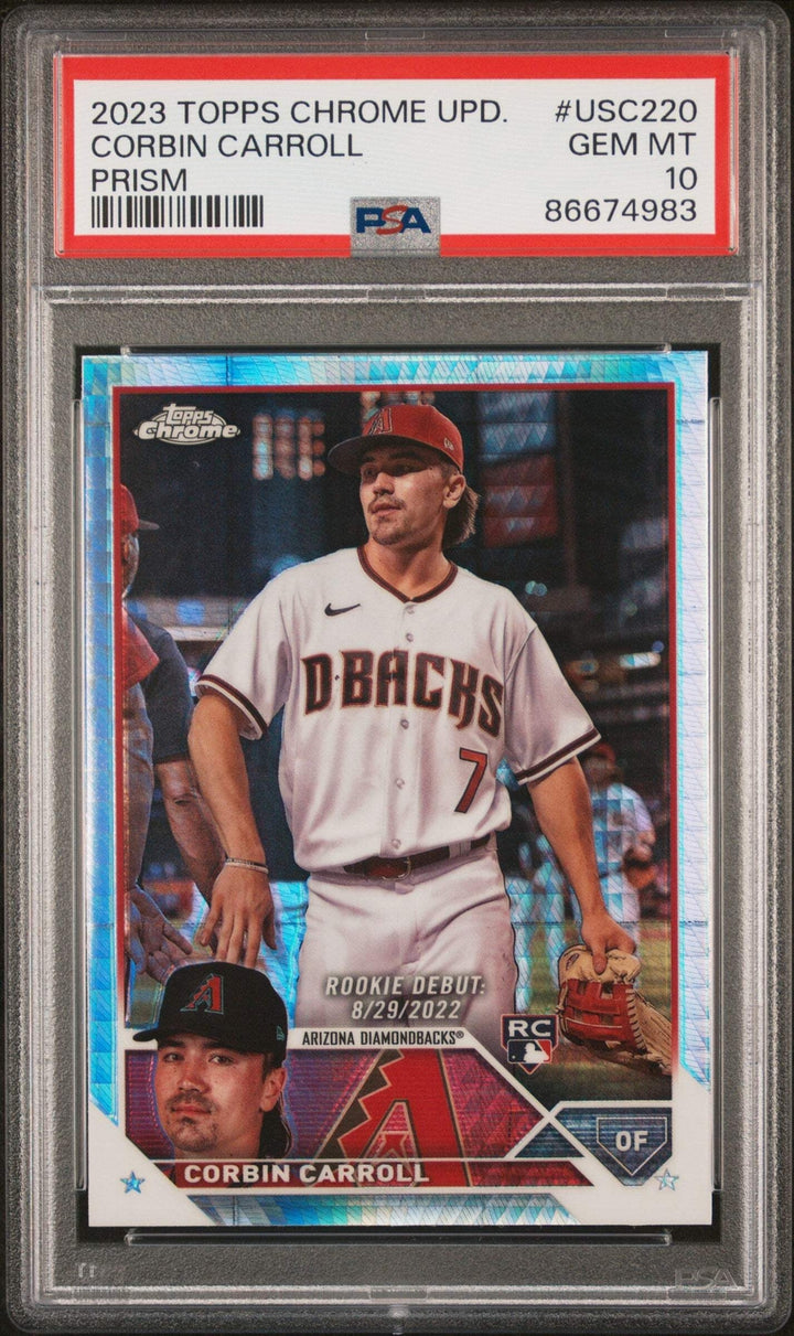 Graded 2023 Topps Chrome Upd Corbin Carroll #USC220 Prism Baseball Card PSA 10
