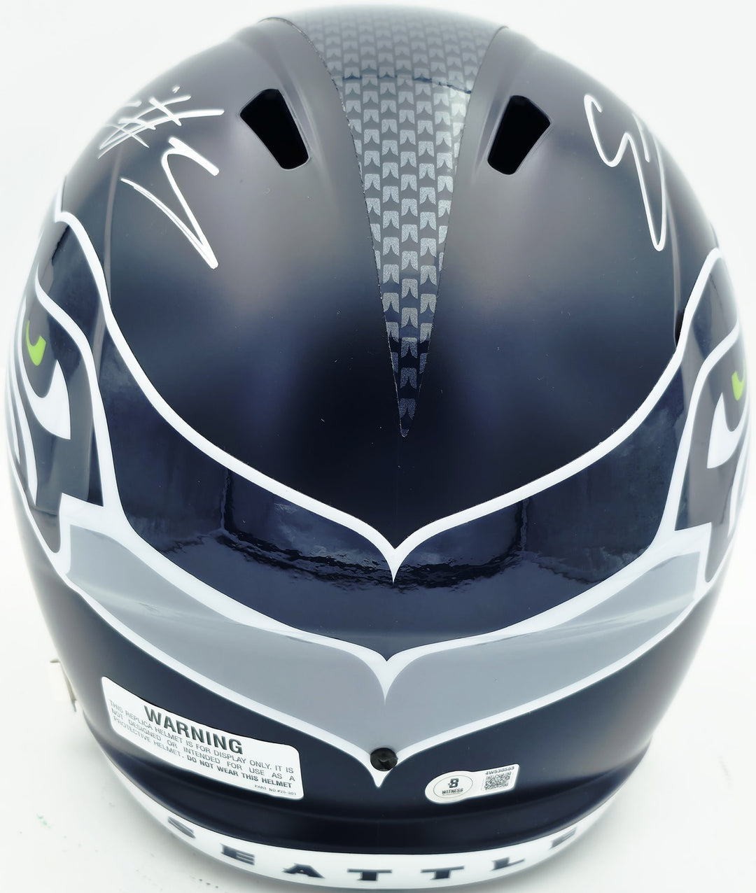 Nick Emmanwori Auto Seahawks Blue Full Size Replica Helmet - Sig Twice & Smudged