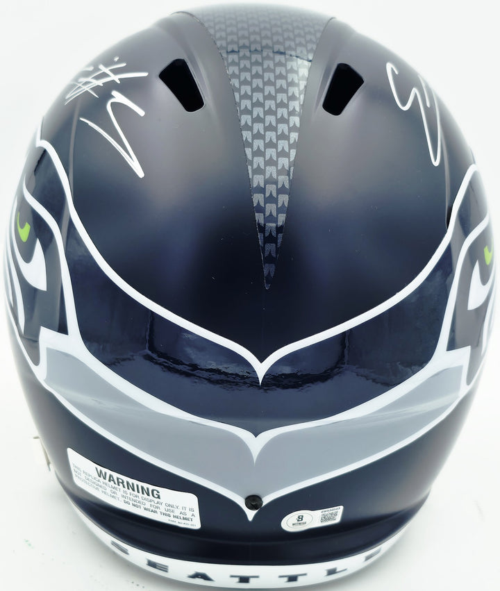 Nick Emmanwori Auto Seahawks Blue Full Size Replica Helmet - Sig Twice & Smudged