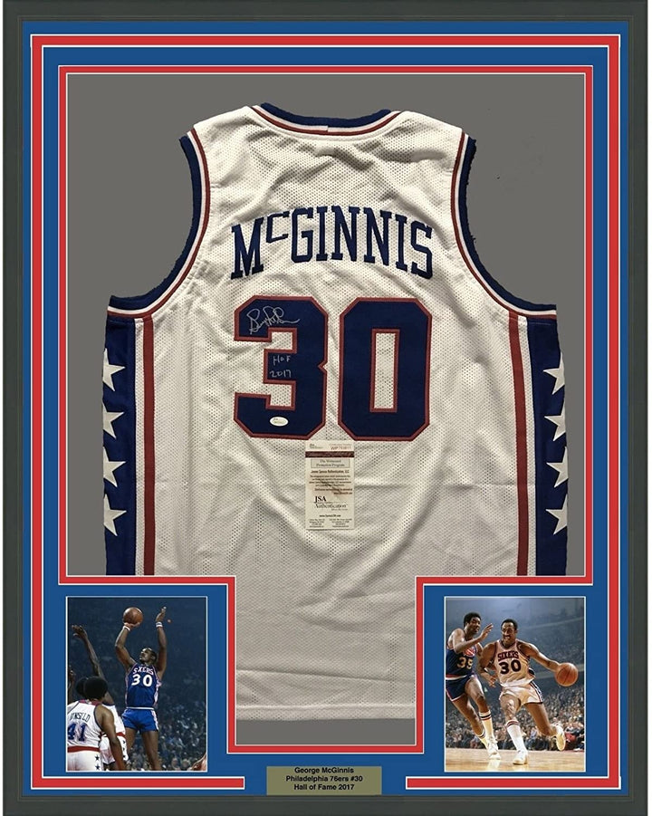 FRAMED Signed GEORGE MCGINNIS 35x39 Philly White Jersey JSA COA AUto