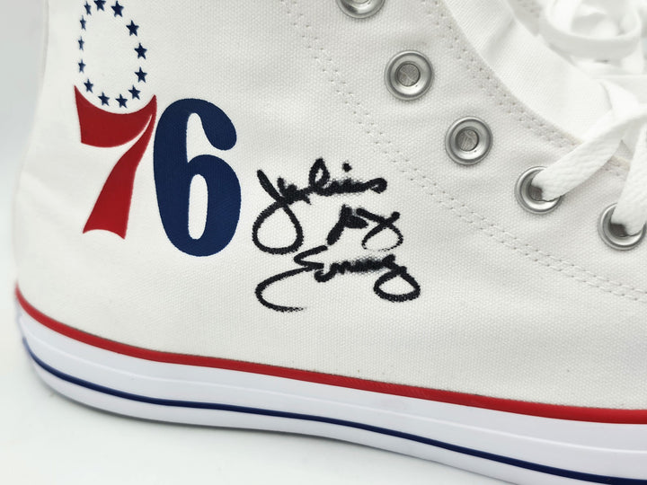 Julius Erving Signed White All Star 76ers Logo Converse Shoes Size 16 Beckett