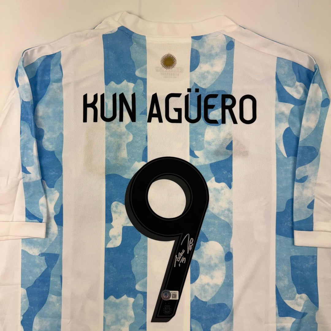 Autographed/Signed Sergio Kun Aguero 2021 Argentina Blue Jersey BAS COA