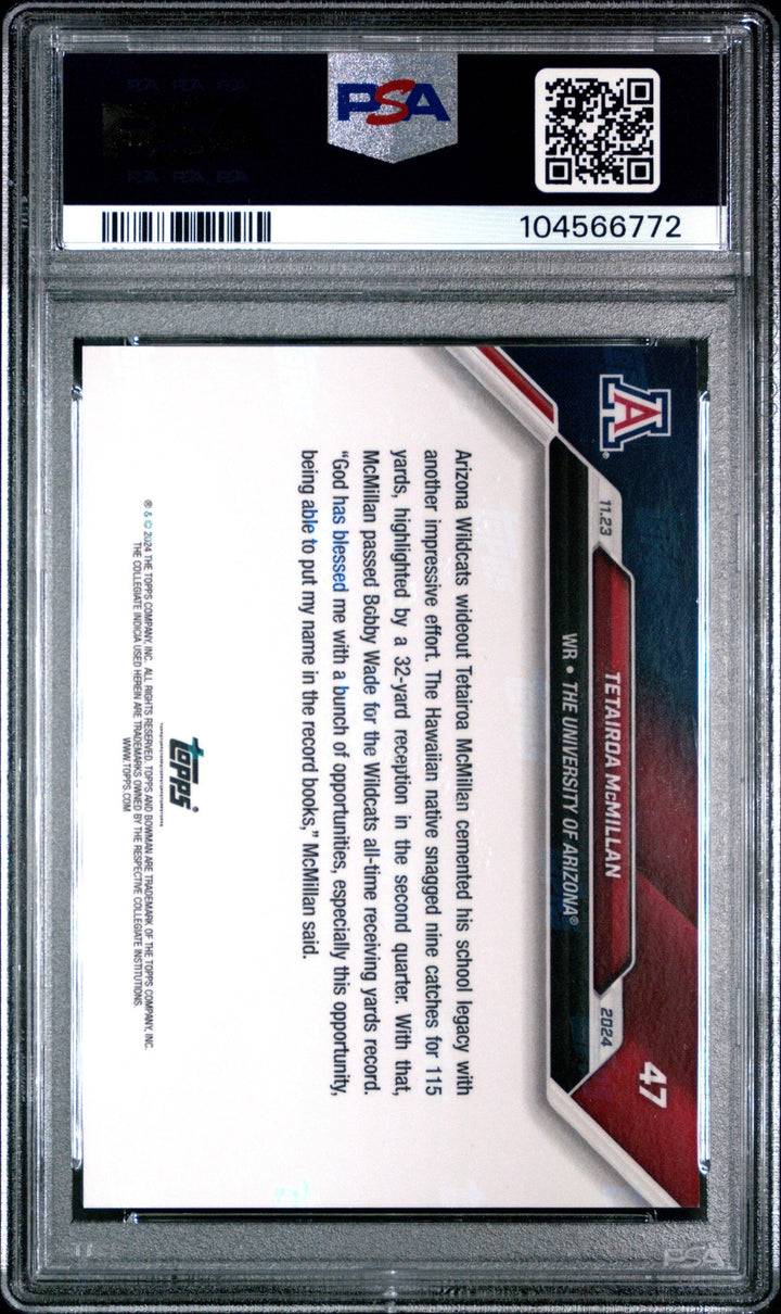 Graded 2024 Bowman U Now Tetairoa McMillan #47 Red /10 RC Football Card PSA 10