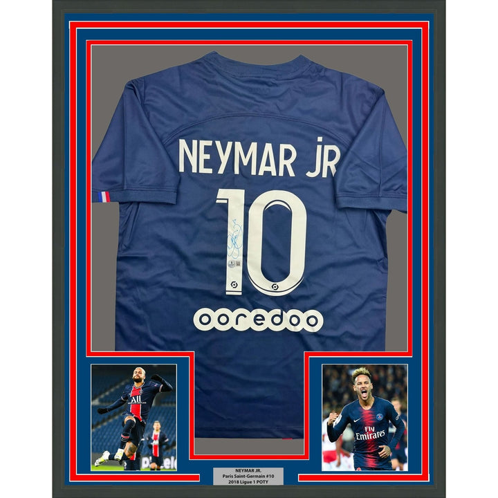 Framed Autographed/Signed Neymar Jr. 35x39 PSG Blue Jersey Beckett BAS COA