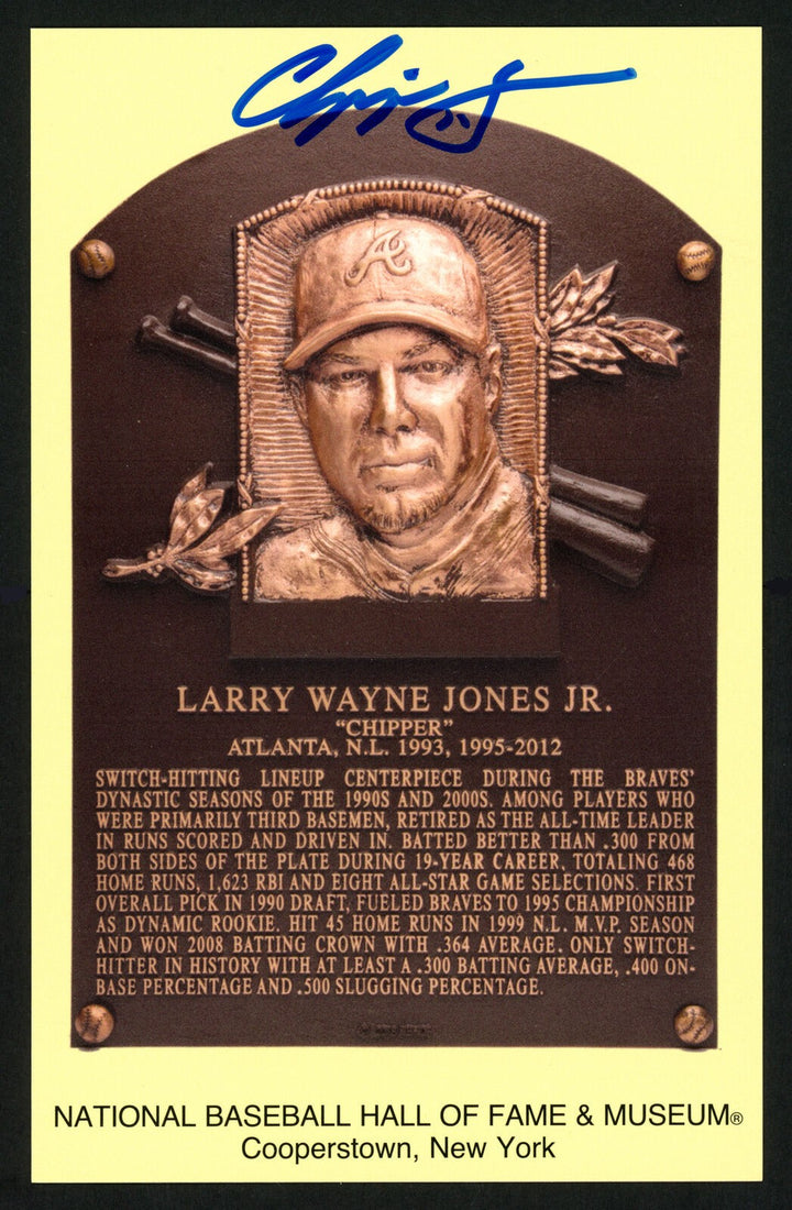 Chipper Jones Autographed Signed HOF Plaque Postcard Atlanta Braves