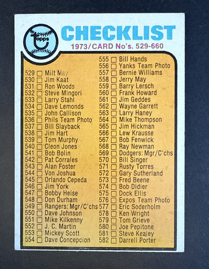 1973 Topps Set Break Baseball Checklist: 529-660 #588 NM Sharp Clean