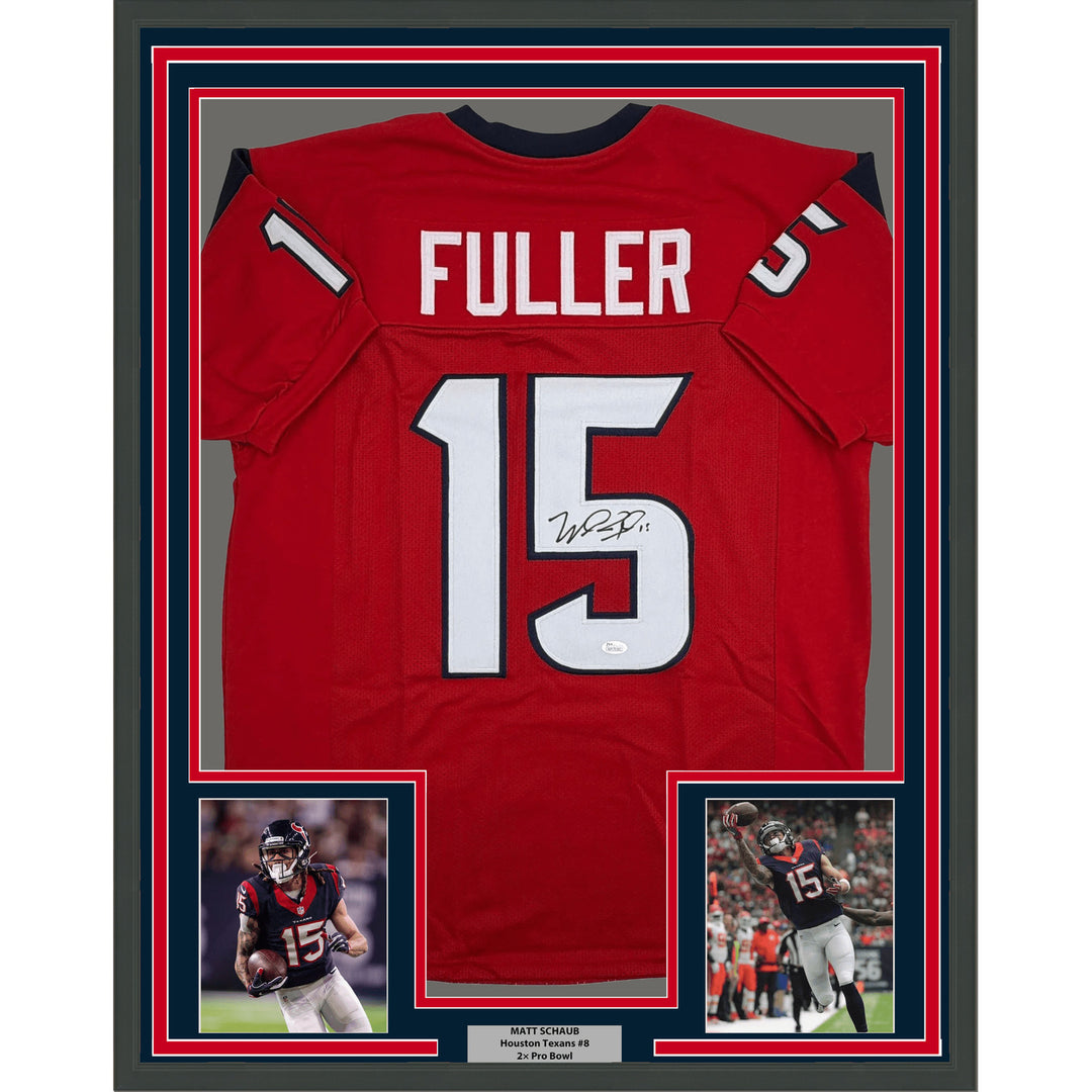 Framed Autographed/Signed Will Fuller 35x39 Houston Red Jersey JSA COA