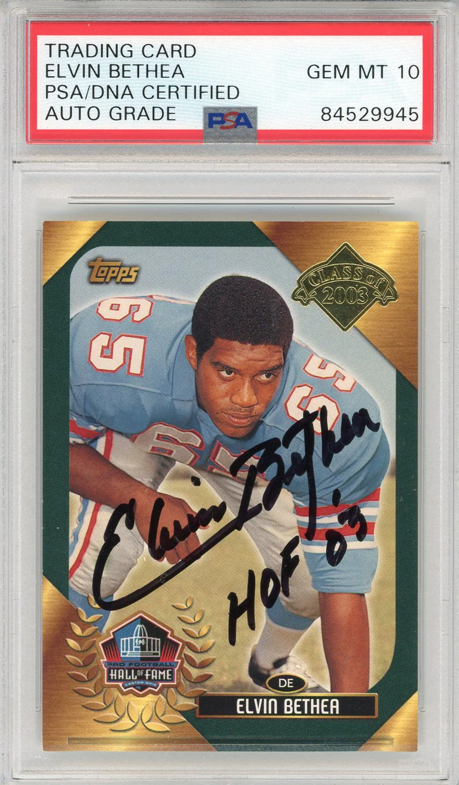 Elvin Bethea "HOF 03" Autographed 2003 Topps Card (PSA Auto 10)