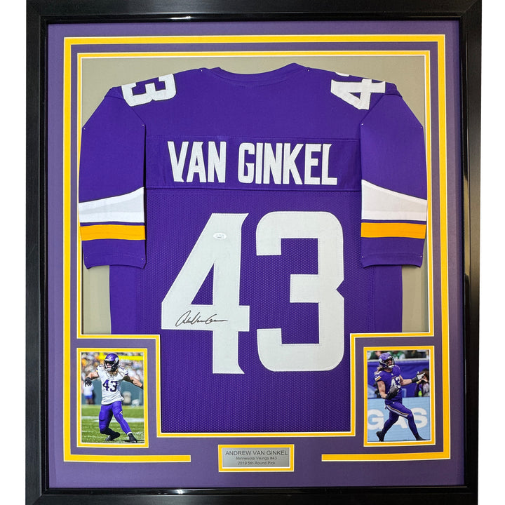 Framed Autographed/Signed Andrew Van Ginkel 35x39 Purple Football Jersey JSA COA