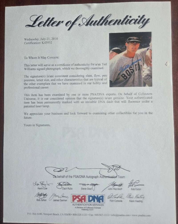 Ted Williams JSA Green Diamond Loa Signed 16x20 Photo Autograph