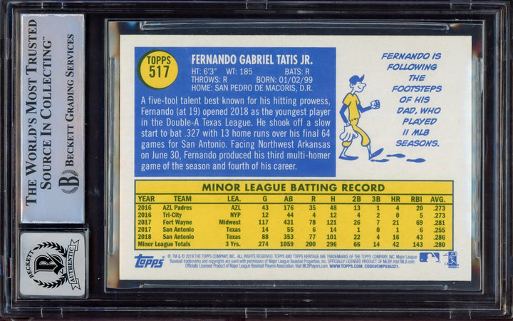 Fernando Tatis Jr. Signed 2019 Topps Heritage RC 517 Padres BGS 9 Sig 9 Beckett