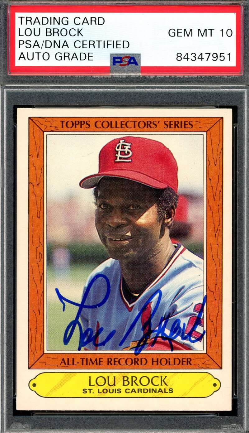 Lou Brock Gem Mint 10 PSA DNA Signed 1985 Topps Woolworth's Series Autograph