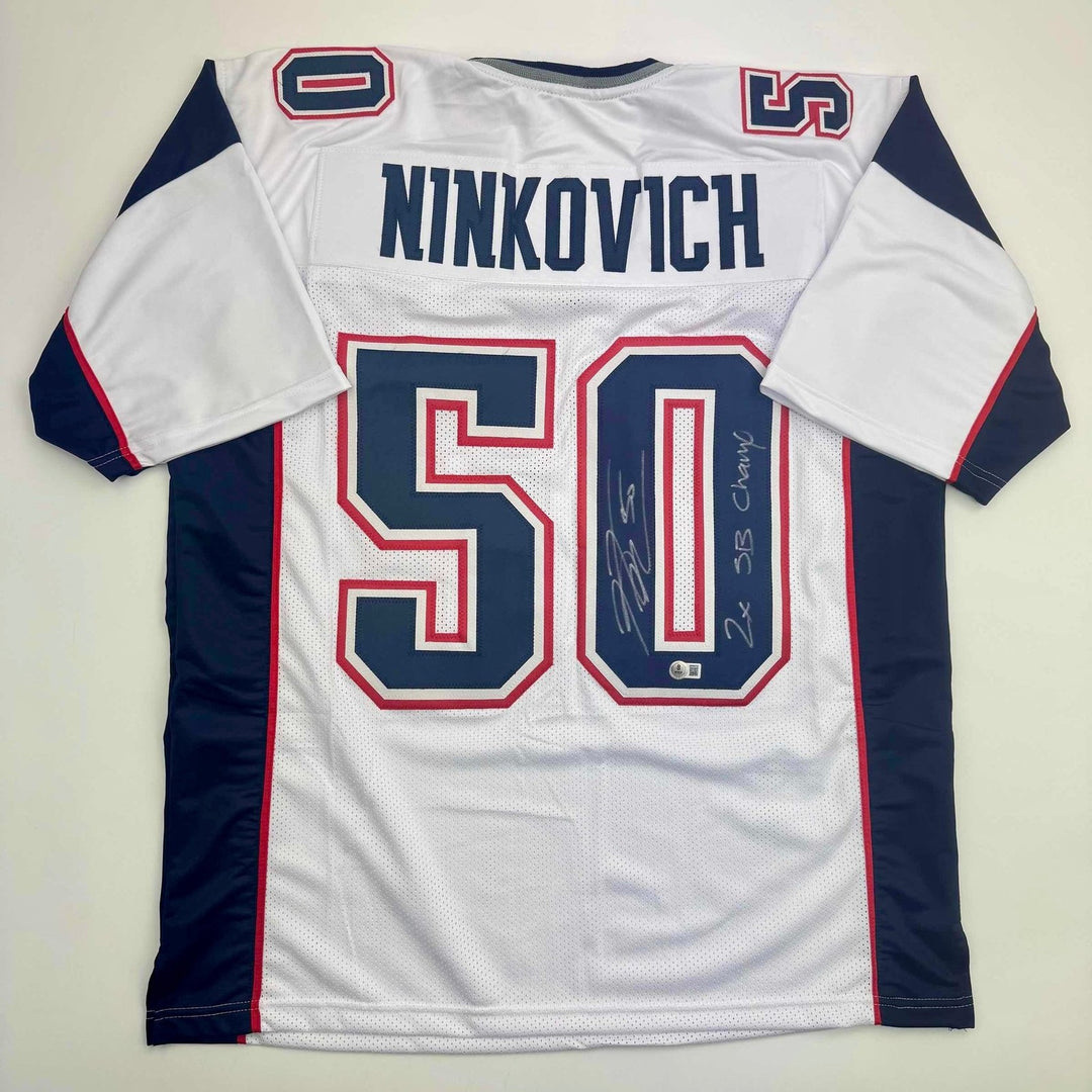 Autographed/Signed Rob Ninkovich 2x SB New England White Jersey Beckett COA