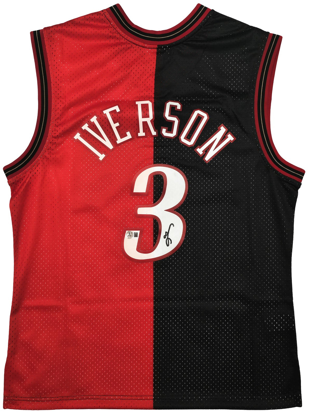 76ers Allen Iverson Auto Black Red Mitchell Ness 2000-01 Swingman Jersey L BAS
