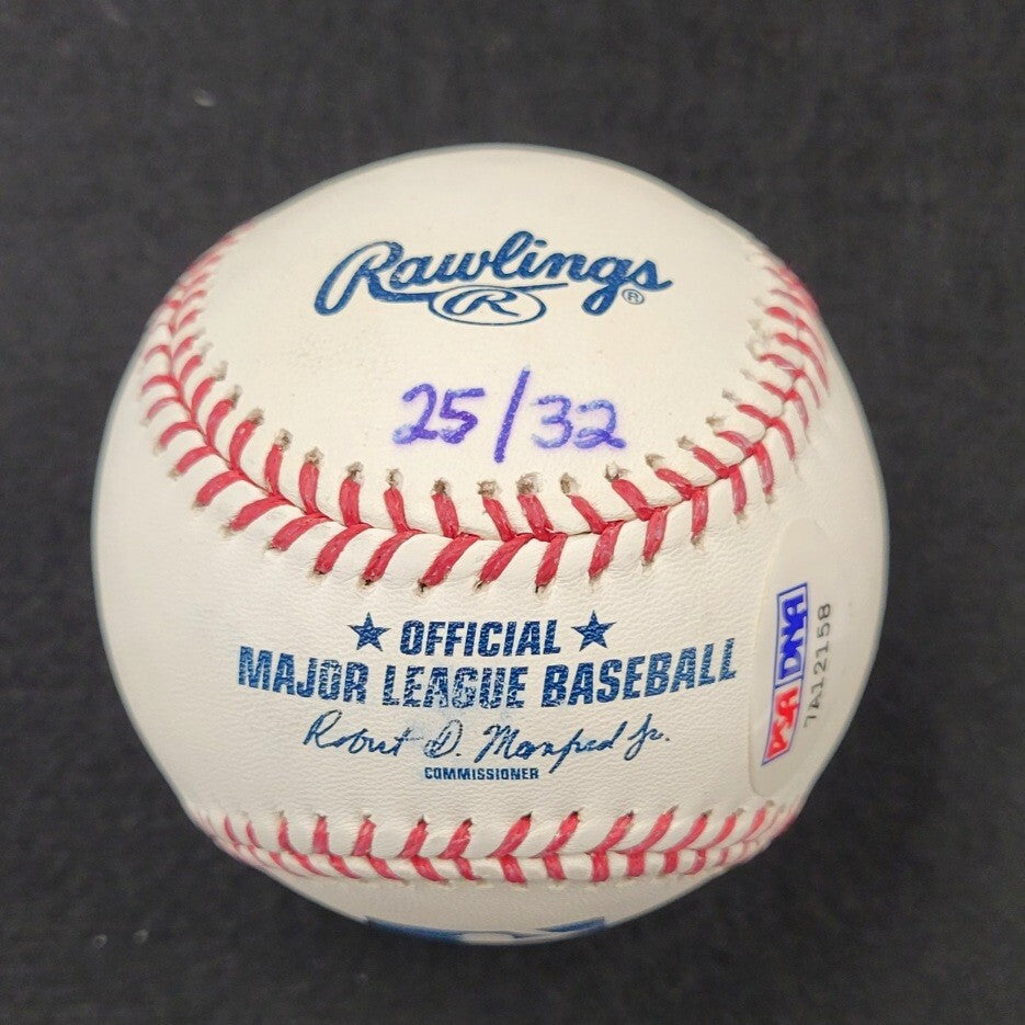 STEVE CARLTON Signed 3-inscription STAT MLB Baseball LE # /32 ~ PSA Witness COA