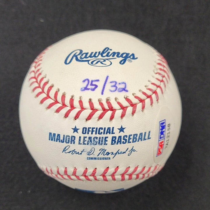 STEVE CARLTON Signed 3-inscription STAT MLB Baseball LE # /32 ~ PSA Witness COA