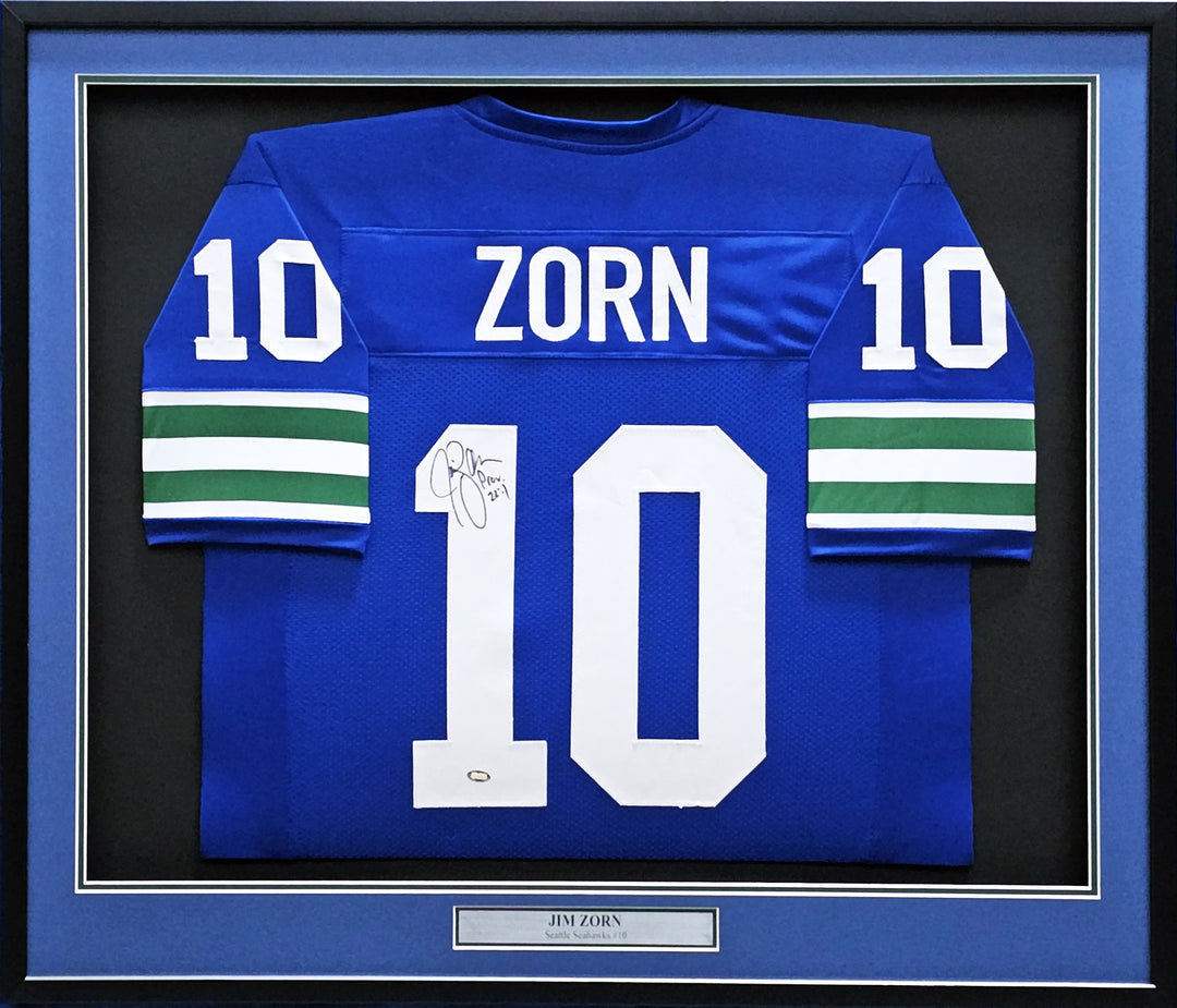 Seattle Seahawks Jim Zorn Signed Framed Blue Jersey MCS Holo