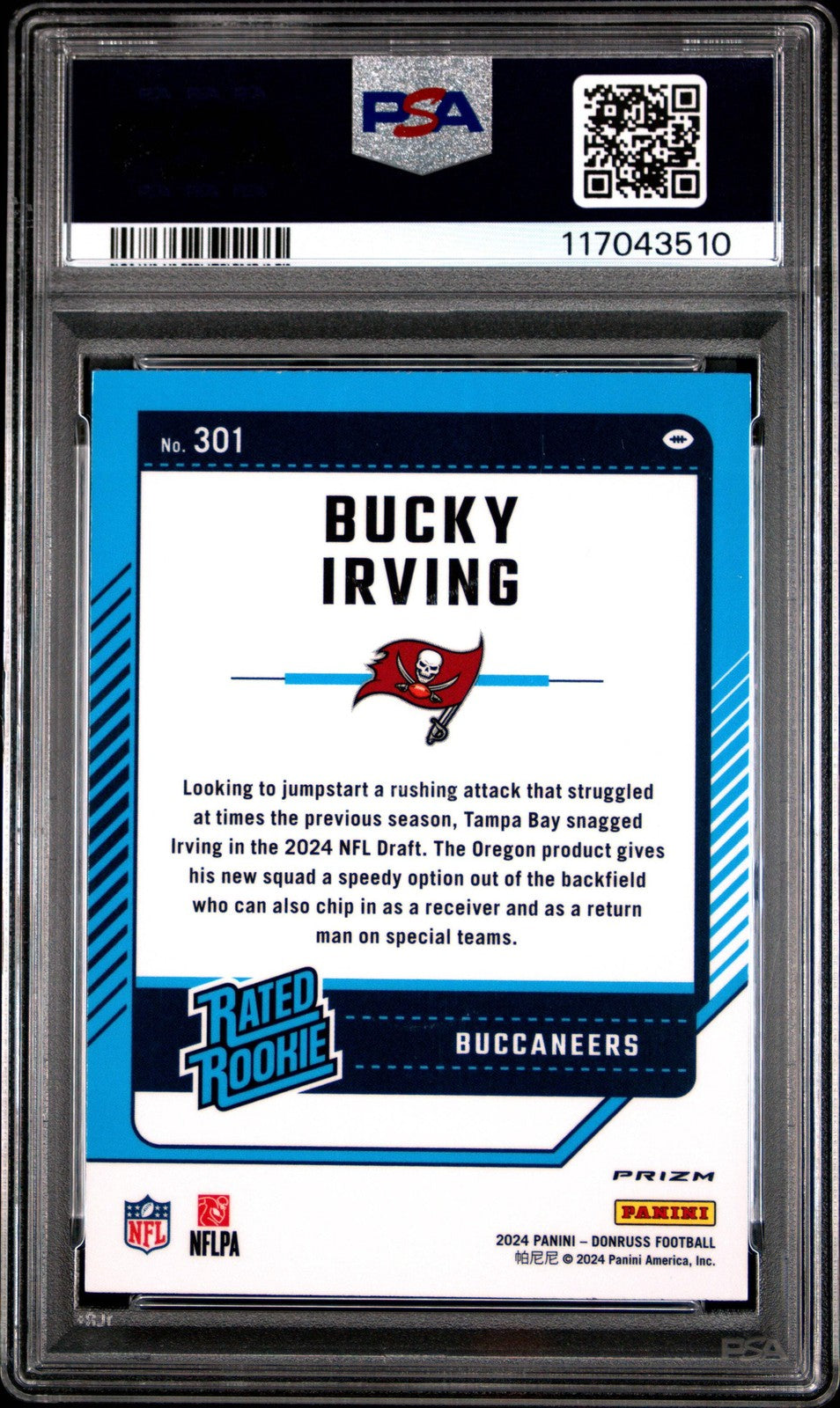 Graded 2024 Donruss Bucky Irving #301 Optic Preview Red Wave Rookie Card PSA 10