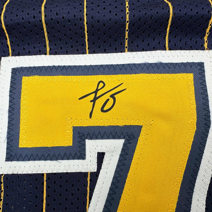 Facsimile Autographed Jermaine O'Neal Indiana Blue Pinstripe Reprint Jersey XL